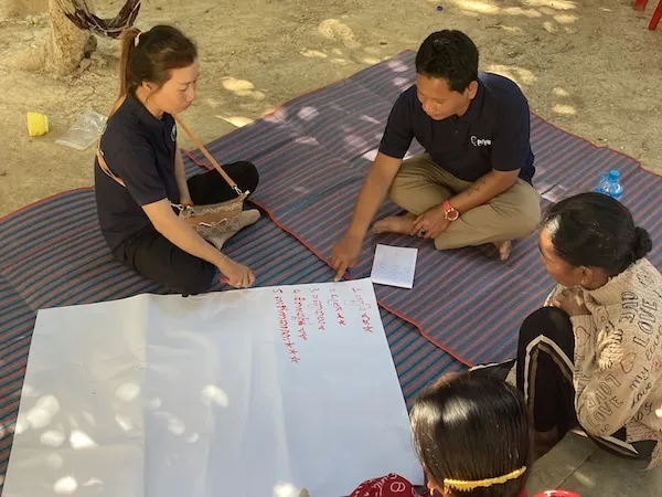 Group of people working together outside.